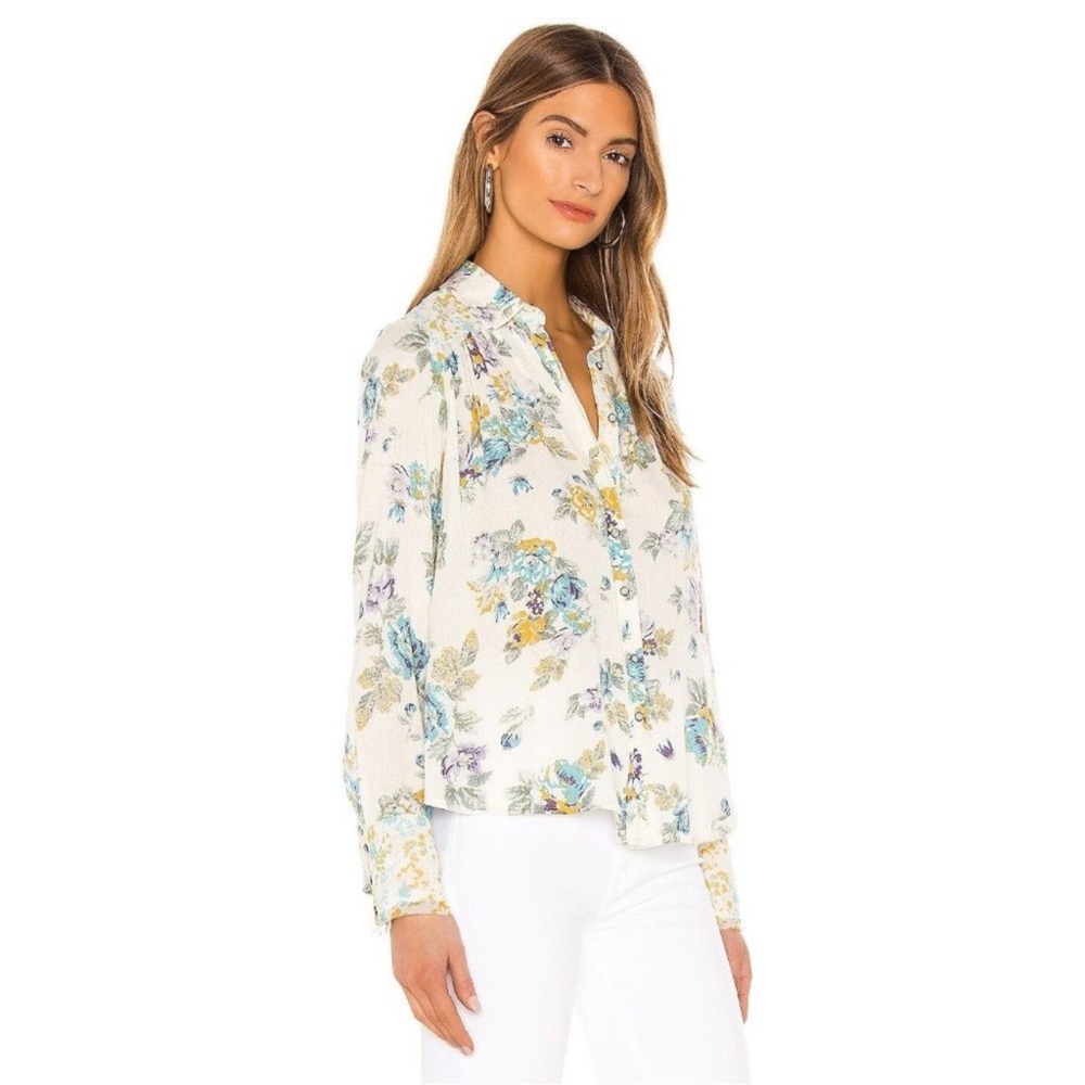 Free People Womens Small Cream Floral Hold On To Me Long Sleeve
Button Up Blouse